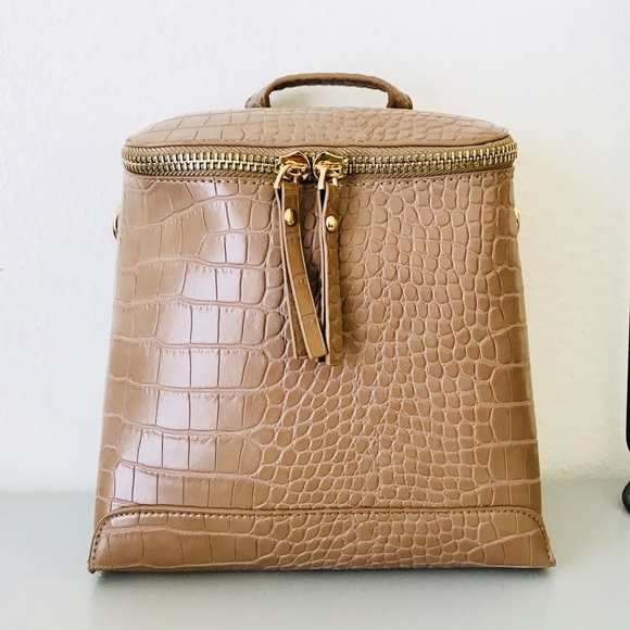 Handbags - Croc Embossed Mini Backpack - Beige